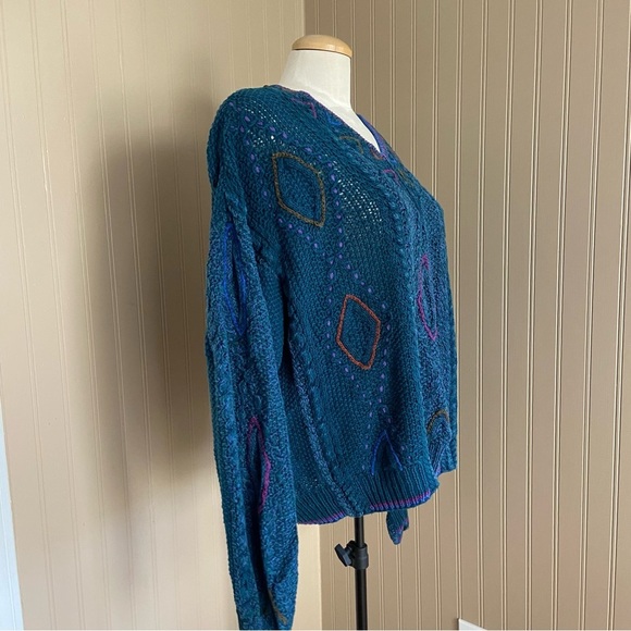 Vintage Colours By Alexander Julian Oversized Sweater Cotton Hand Knit Size M - Picture 5 of 9